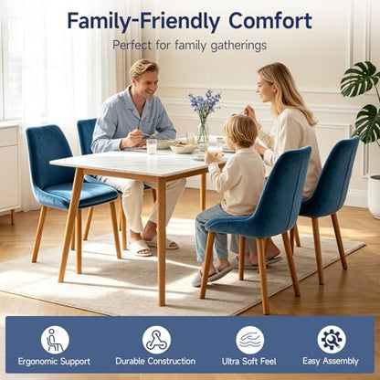 Dining Chairs Set of 2, Soft Fabric Upholstery Armless with Wood Legs Blue - color: Blue