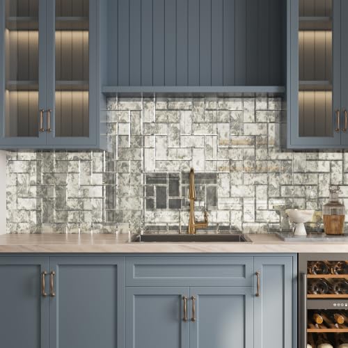 Lovdeco Peel & Stick Silver Antique Mirror Tile 3x6 Inch Beveled (40 Pcs) - color: Sliver Light Antique, size: 3x6 Inch
