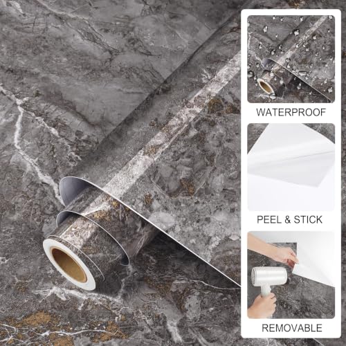 ReWallpaper Marble Wallpaper Peel and Stick Dark Gray Marble Contact Paper - color: Dark Gray Marble, size: 15.8in X 23ft