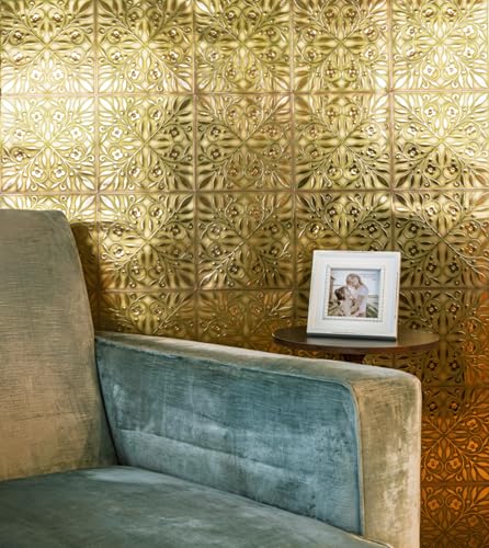 Main Street Peel and Stick Wallpaper Tiles, Gold & Green Leaves, 24-Pack - style: Gold and Green Leaves