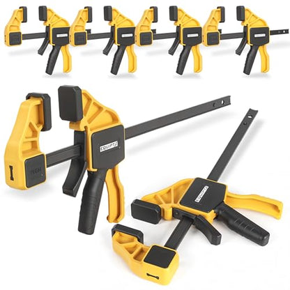 EQUIPTZ 6 Pack Bar Clamps for Woodworking – 2 Pcs 12" & 4 Pcs 6" Quick Grip Clamps Set with 150 lbs Force – Wood Clamps for Gluing, Carpentry, DIY, and Metalworking (Combo Sizes, 6 Pack) - style: Combo Sizes, 6 Pack
