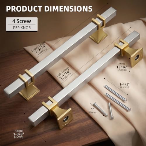 Goldenwarm Brushed Nickel and Gold Cabinet Pulls 5" Nickel and Brass Pulls - color: Brushed Nickel & Matte Gold, size: 5 Inch Hole Centers