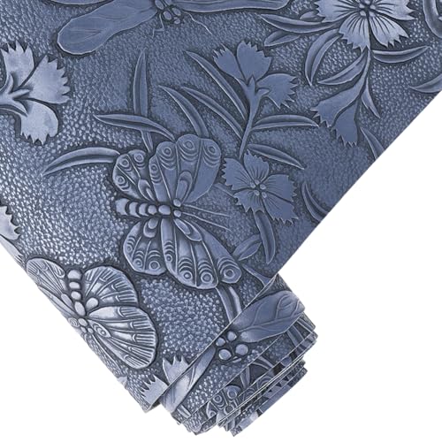 54×11.9 Inch Vintage Floral Pattern Embossed PU Leather Sheets Textured Solid Color PU Leather Fabric Sheets for DIY Earrings Upholstery Sewing Crafts Purse Bag Making (Blue) - color: Blue