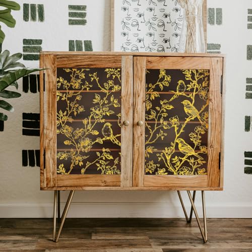 Peacoblue Gold Branches and Birds Rub On Transfers for Furniture 6"x12" - style: Gold Branches and Birds