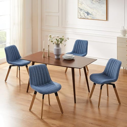 Art Leon Mid Century Upholstered Swivel Fabric Dining Chairs Set of 4 Blue - color: Blue, size: Set of 4-Fabric