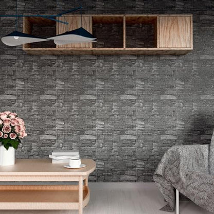 Faux Brick Wall Panels, 10 PCS, Black and Grey - color: Black Rock, size: 10PCS
