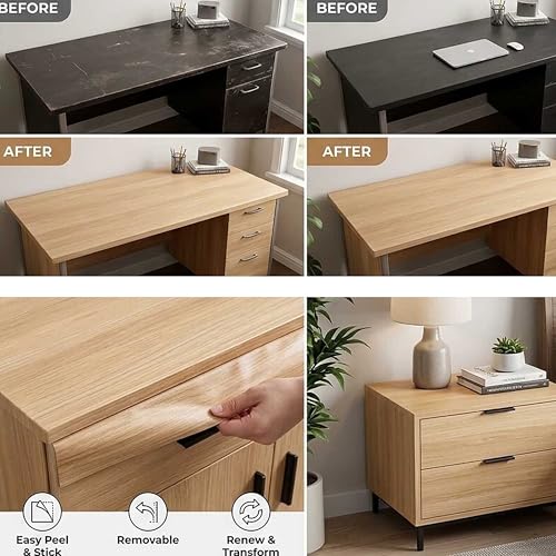 Self Adhesive Thicker Wood Grain Shelf Liner Cabinets Countertop Table Desk Furniture Removable Wall Paper for Kitchen Bathroom Cabinets Table Furniture Decor 15.7x117 Inches - size: 15.7"W x 117"L