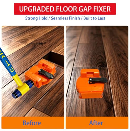 Floor Gap Fixer Tool Kit, 6-Piece All-in-One Flooring Repair Kit with Suction Cup, Mallet, 6 Reusable Adhesive Pads, Scraper, Towel, Gloves for Vinyl, Laminate, Wood, Tile, LVT, LVP Dual Head