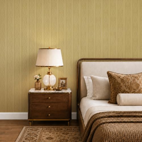 JiffDiff Khaki 3D Embossed Textured Peel Stick Wallpaper 17.3"x120" - color: Khaki, size: 17.3" x 120"