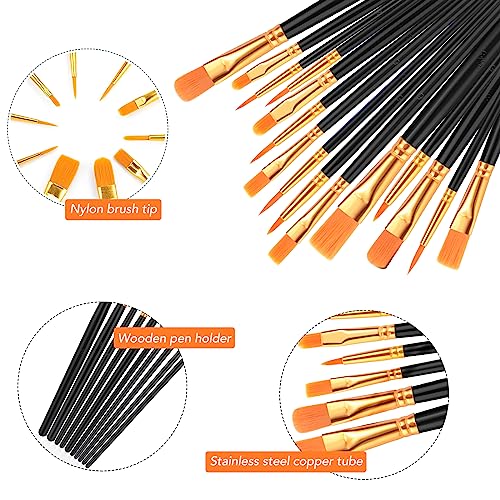 AROIC Acrylic Paint Brush Set, 2 Packs / 20 pcs Nylon Hair Brushes - size: 20pcs-black