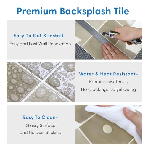 COMSTICKC Thicker Peel and Stick 3D Backsplash Tiles Kitchen Bathroom - color: Light Brown