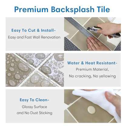 COMSTICKC Thicker Peel and Stick 3D Backsplash Tiles Kitchen Bathroom - color: Light Brown