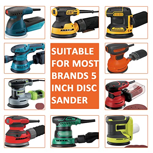 Sanding disc 5 Inch 8 Holes Mixed 60 Pack,Orbital Sander Pads,Hook and Loop Wet/Dry Gold Sandpaper,Include 80,100,120,150,220,320 Grit Each of 10 Pack