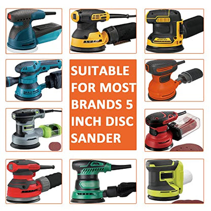 Sanding disc 5 Inch 8 Holes Mixed 60 Pack,Orbital Sander Pads,Hook and Loop Wet/Dry Gold Sandpaper,Include 80,100,120,150,220,320 Grit Each of 10 Pack