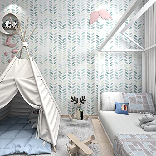 Sevalo Green White Peel and Stick Wallpaper Boho Contact Paper 17.3”×393” - color: green and white, size: 17.3" x 393"