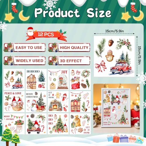 Christmas Rub on Transfers for Crafts - 12 Sheets Merry Christmas Rub on Transfer Stickers for Furniture Gnome Snowman Winter Rub on Transfers for Wood DIY Home Decor 5.9x5.9 Inch - style: Christmas