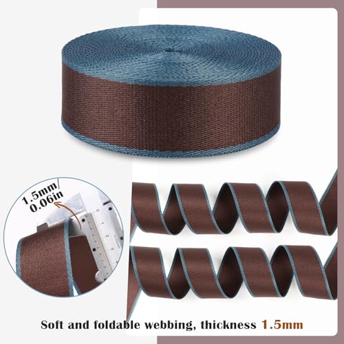 Webbing 1.5 Inch- 6 Yards Polyester 1.5 Webbing Strap Dark Brown Blue for Bags-Cotton Webbing 1.5 Inch for Purse Straps Ribbon 1 1/2 inch (Dark Brown Blue) - color: Dark Brown-Blue Edge-6 Yards