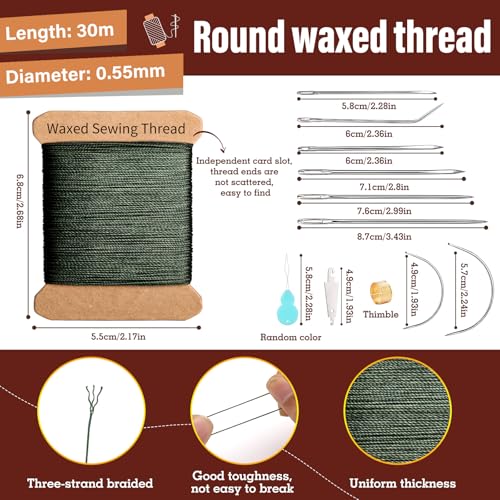 Waxed Thread 32 Yard 0.55mm Round Heavy Duty Leather Thread - color: Green