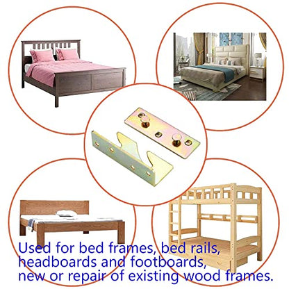 4 Sets Bed Rail Brackets Bed Frame Hardware for Connecting to Wood, Headboards and Foot-Boards,Heavy Duty Bed Rail Fittings Bracket with Mounting Screws (Gold) - color: Gold