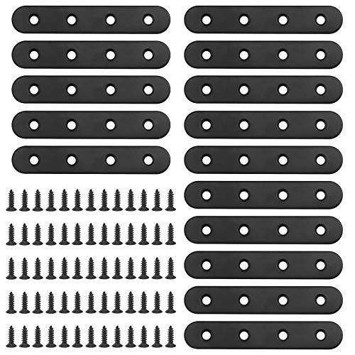 Glarks 15 Sets 100mm Flat Straight Corner Brace Black Metal Joint Plate Connector Repair Fixing Bracket with 65Pcs Screws for Wood Furniture (100x2mm) - size: 100x2mm