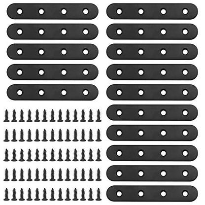 Glarks 15 Sets 100mm Flat Straight Corner Brace Black Metal Joint Plate Connector Repair Fixing Bracket with 65Pcs Screws for Wood Furniture (100x2mm) - size: 100x2mm