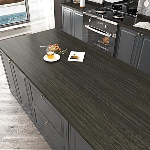 Black/Grey Wood Grain Contact Paper Counter Top Peel and Stick Waterproof - color: Black, size: 15.7" x 118"