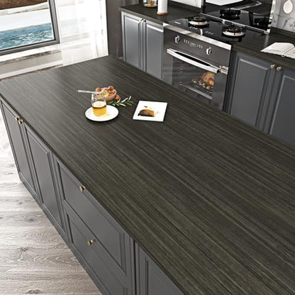 Black/Grey Wood Grain Contact Paper Counter Top Peel and Stick Waterproof - color: Black, size: 15.7" x 118"