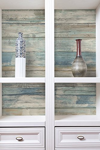 RoomMates Blue Distressed Wood Peel and Stick Wallpaper - color: Blue
