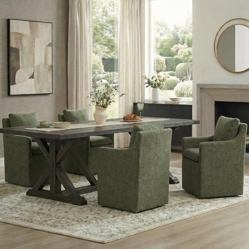 KISLOT Upholstered Dining Chairs with Casters, No Assembly Modern Accent Armchair with Rollers for Dining Room, Bedroom, Living Room, Reading Room, Already Assembled, Green, 4 Box - color: Green, size: Set of 4 (4 BOX)