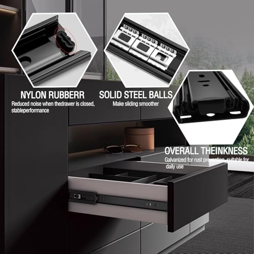 10 Inch Drawer Slide, YAOBVIS 1 Pair Heavy Duty Full Extension Ball Bearing Drawer Runners, Smooth Side Mount Cabinet Rails for Kitchen, Bathroom, Garage and Tool Cabinets - size: 10 Inch