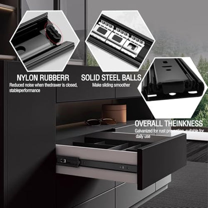 10 Inch Drawer Slide, YAOBVIS 1 Pair Heavy Duty Full Extension Ball Bearing Drawer Runners, Smooth Side Mount Cabinet Rails for Kitchen, Bathroom, Garage and Tool Cabinets - size: 10 Inch