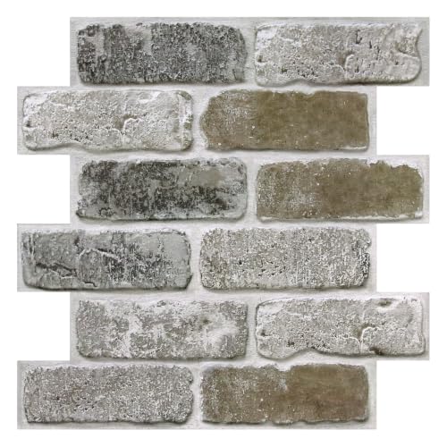 COMSTICKC 3D Faux Brick Wall Panels Peel and Stick, 10 Pcs 11.8" x 11.8" - color: Brown Gray-1