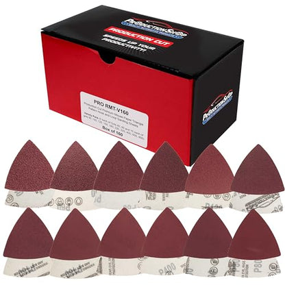 ProductionShop Premium Triangle Mouse Detail Sander Sandpaper Sheets, 160 Disc Variety Pack, Grits 40, 60, 80, 100, 120, 150, 180, 220, 320, 400, 600, 800 - Hook & Loop - Woodworking Furniture Tools - style: Variety Pack 160