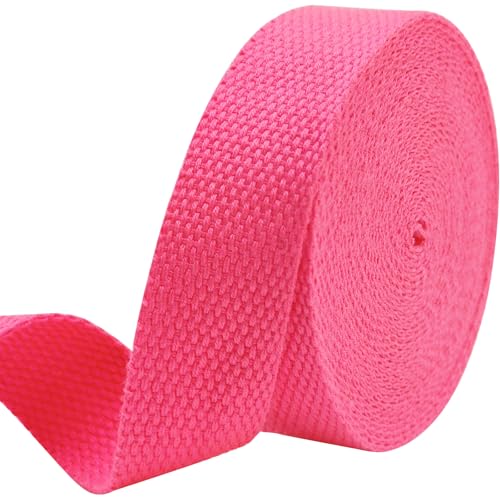 1 inch Cotton Webbing 5 Yards, Soft & Sturdy for Bag Handles - color: Neon Rose 575
