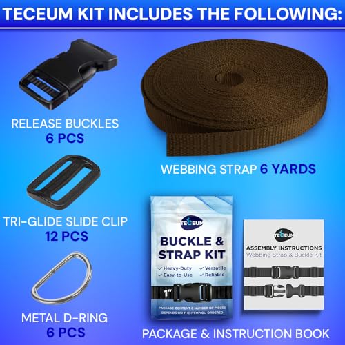 TECEUM 1" Nylon Strap Kit with Buckles, Brown 6 yards Repair Set - color: Brown, size: 1" - 6 yards, style: 6 Buckle - 12 Slides - 6 D-rind