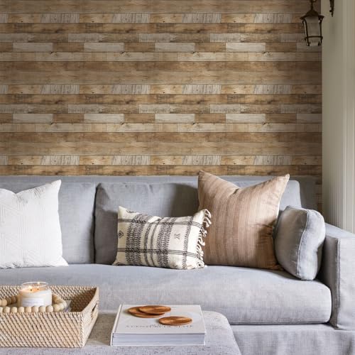 COMSTICKC 3D Faux Wood Wall Sticker Shiplap Peel and Stick, Not Real Wood - color: Raw Wood