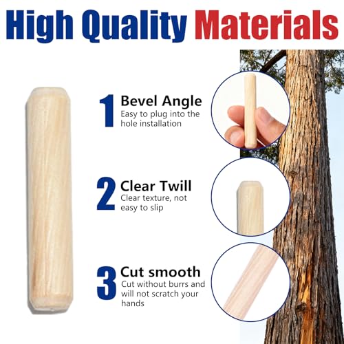 8 Values Wood Dowels Kit 1/4 3/8 5/16 Inch Fluted Wooden Dowel Pins Pegs Hardware Pins Fluted Wood Dowels for Furniture Woodworking DIY Crafts (Pack of 110Pcs)