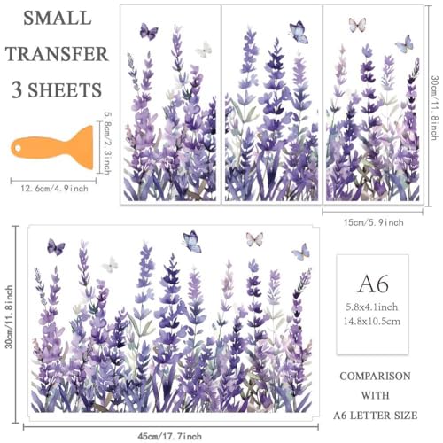 OLYCRAFT 3Pcs/Set Lavender Rub on Transfers for Furniture and Crafts 6x12 Inch Purple Flowers Furniture Decals Decor Butterfly Furniture Transfer Stickers for Wood Furniture Decor Scrapbooking - style: Lavender
