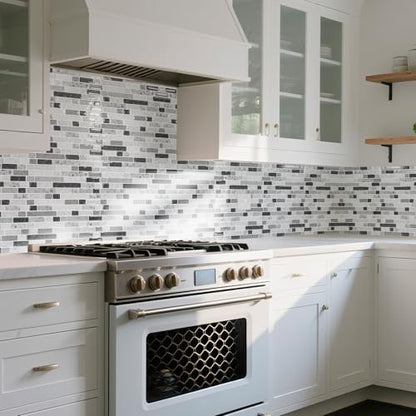 Art3d Linear Design Tile Peel and Stick Backsplash, 10-Sheet, Carrara Grey - color: Carrara Grey, size: 12 x 12 Inch