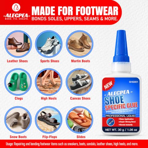 ALECPEA Shoe Glue for Sole Repair, Thin Clear Adhesive, 30g with 3 Tips - color: Shoe Glue