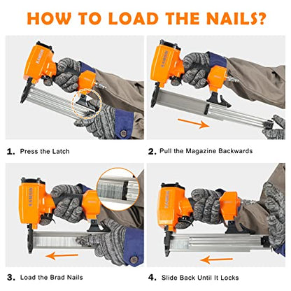 F32 18 Gauge Pneumatic Brad Nailer - 3/8-inch to 1-1/4-inch (10-32mm) Brad Nails, Air Power Brad Nail Gun, Finish Nailer for Woodworking Projects, Carpentry, Upholstering - size: KAMSIN F32