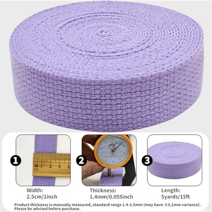 1 inch Cotton Webbing 5 Yards, Soft & Sturdy for Bag Handles - color: Lavender F016
