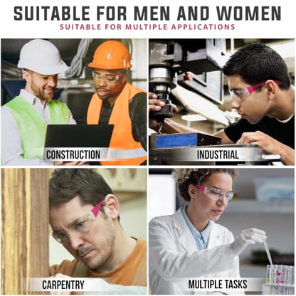 BISON LIFE Clear/Pink Safety Glasses for Men & Women, ANSI Z87.1, 6 Pack - color: Clear/Pink