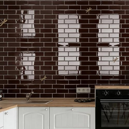 Art3d Peel and Stick Backsplash, Subway Wall Tile, 10-Pack, Dark Burgundy - color: Dark Burgundy