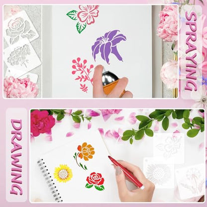 JULMELON 20 Pcs Flower Stencils for Painting on Wood Reusable Sunflower - style: Flower Stencils
