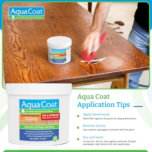 Aqua Coat New and Improved High Performance Eco-Friendly Water-Based Clear Wood Grain Filler Gel, Easily Sandable, Stainable, Paintable, Water Cleanup, Low Odor, Low VOC, Fast Drying, 32 oz - size: Quart