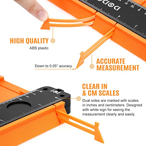 DODOWIN 10+5 Inch Contour Gauge with Lock, Gifts for Men, Dad and Husband - color: Orange-10+5 In.