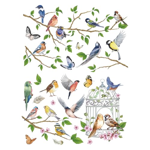 Joeyan Birds on the Branches Rub On Transfers for Furniture and Crafts - style: Bird