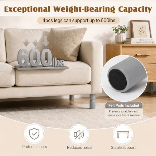 5.1 Inch wooden legs for furniture set of 4 Wood Furniture Legs Couch Feet Colorful Round Sofa Furniture Replacement Solid Wood Furniture Feet for Couch Bed Chair Cabinet Bookcase Dresser Ottoman - color: Grey