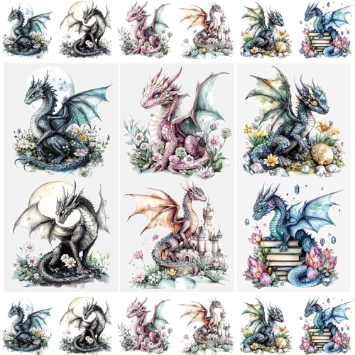 WANDIC 3 Sheets Rub On Transfer Stickers, Pterosaur Dinosaur Pattern Waterproof Decals Furniture Craft Decorative, Junk Journal for Cabinet, 15 * 30cm - color: Pterosaur Theme